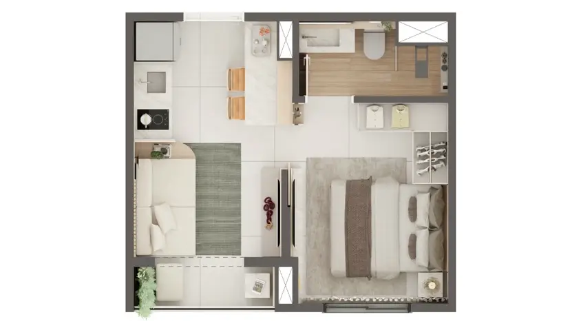 Planta 1 dormitório 24 m²