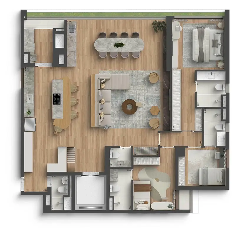 Planta 3 dormitórios – opção de planta 164 m²