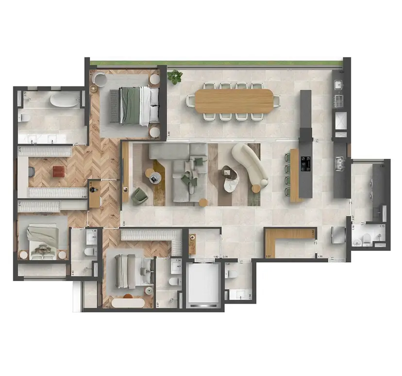 Planta 3 dormitórios – opção de planta 207 m²
