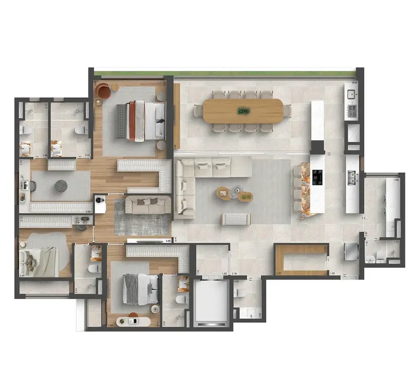 Planta 3 dormitórios – opção de planta 207 m²
