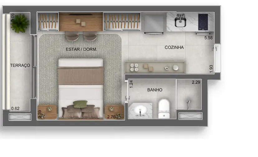 Planta Studio 24 m²