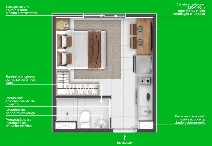 Planta Studio 16,83 m²
