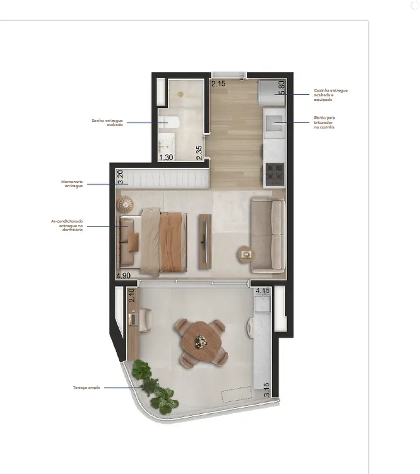 Planta Studio 44 m²