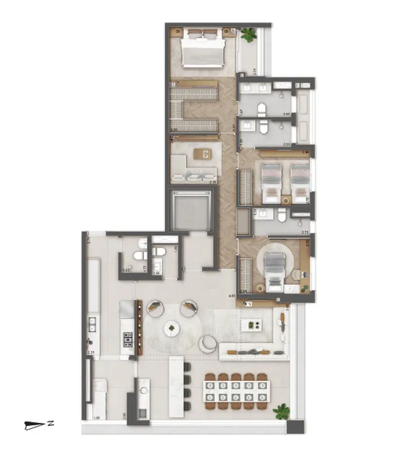 Planta 3 dormitórios – opção de planta 157 m²