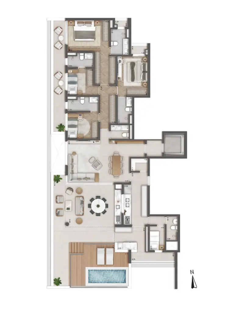 Planta 4 dormitórios – penthouse 243 m²