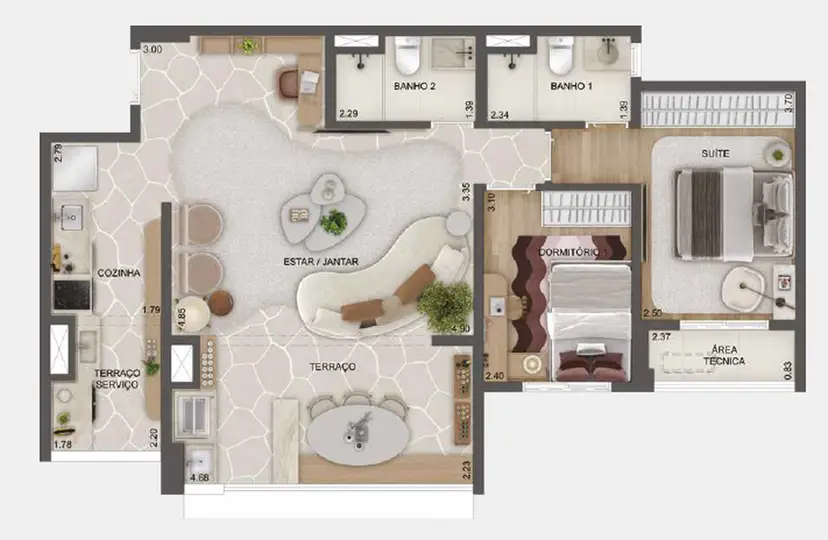 Planta 2 dormitórios – opção de planta 79 m²