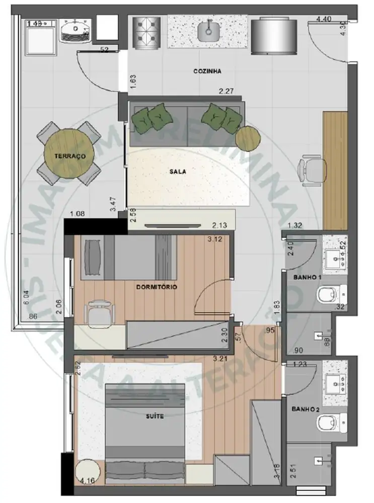 Planta 2 dormitórios – opção de planta 62 m²