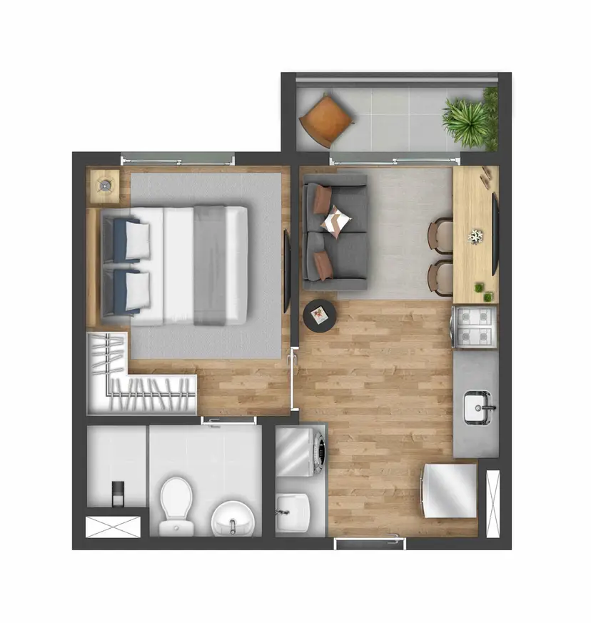 Planta 1 dormitório 26 m²