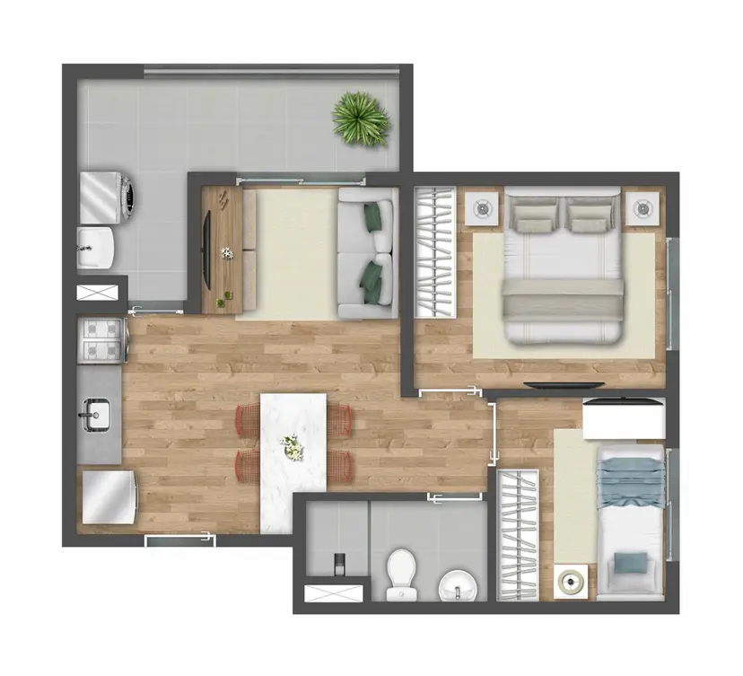 Planta 2 dormitórios 42 m²