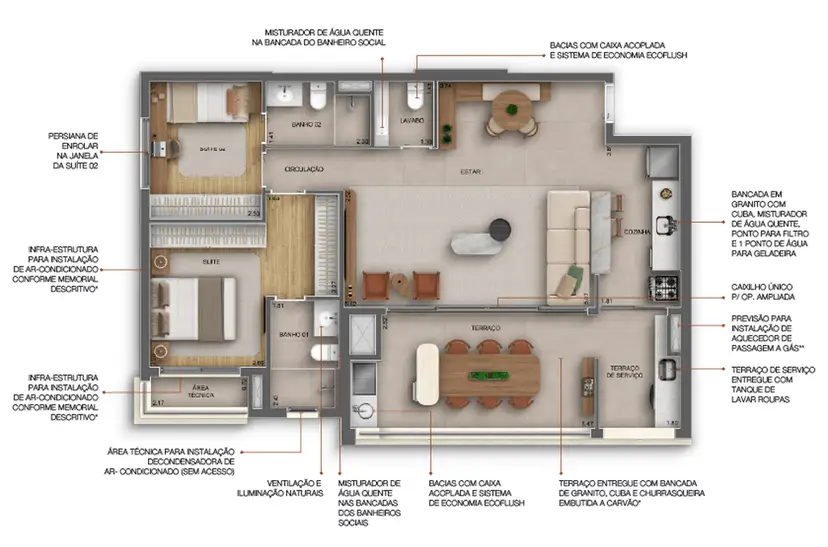 Planta 2 dormitórios – opção de planta 95 m²