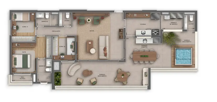 Planta 3 dormitórios – cobertura 152 m²
