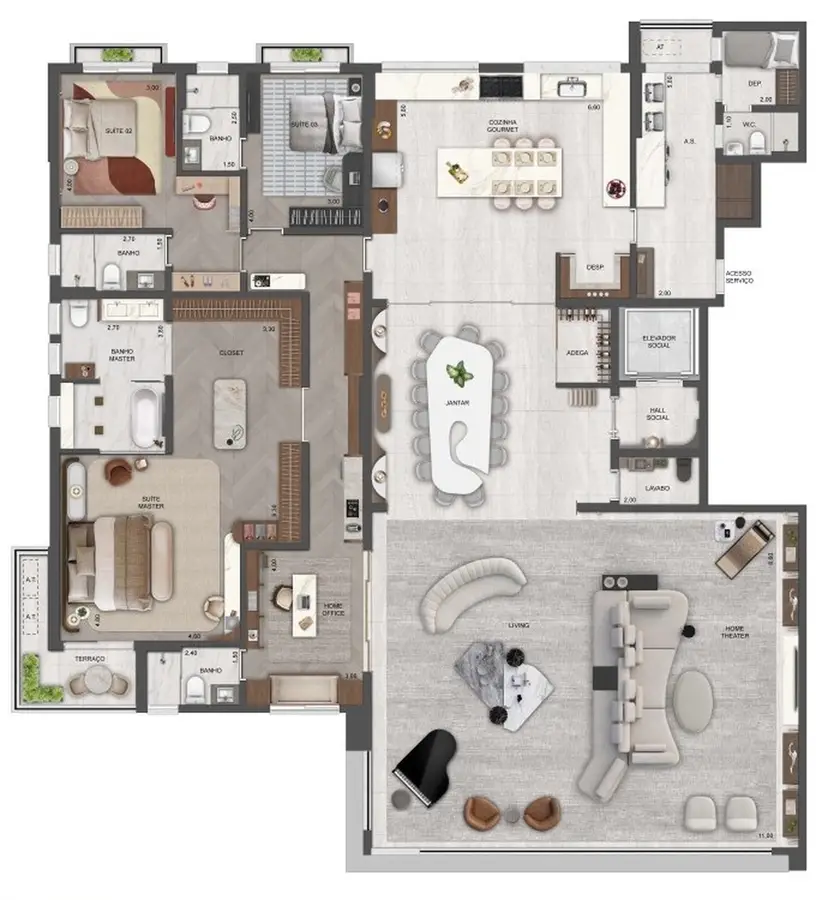 Planta 3 dormitórios – opção de planta 355 m²