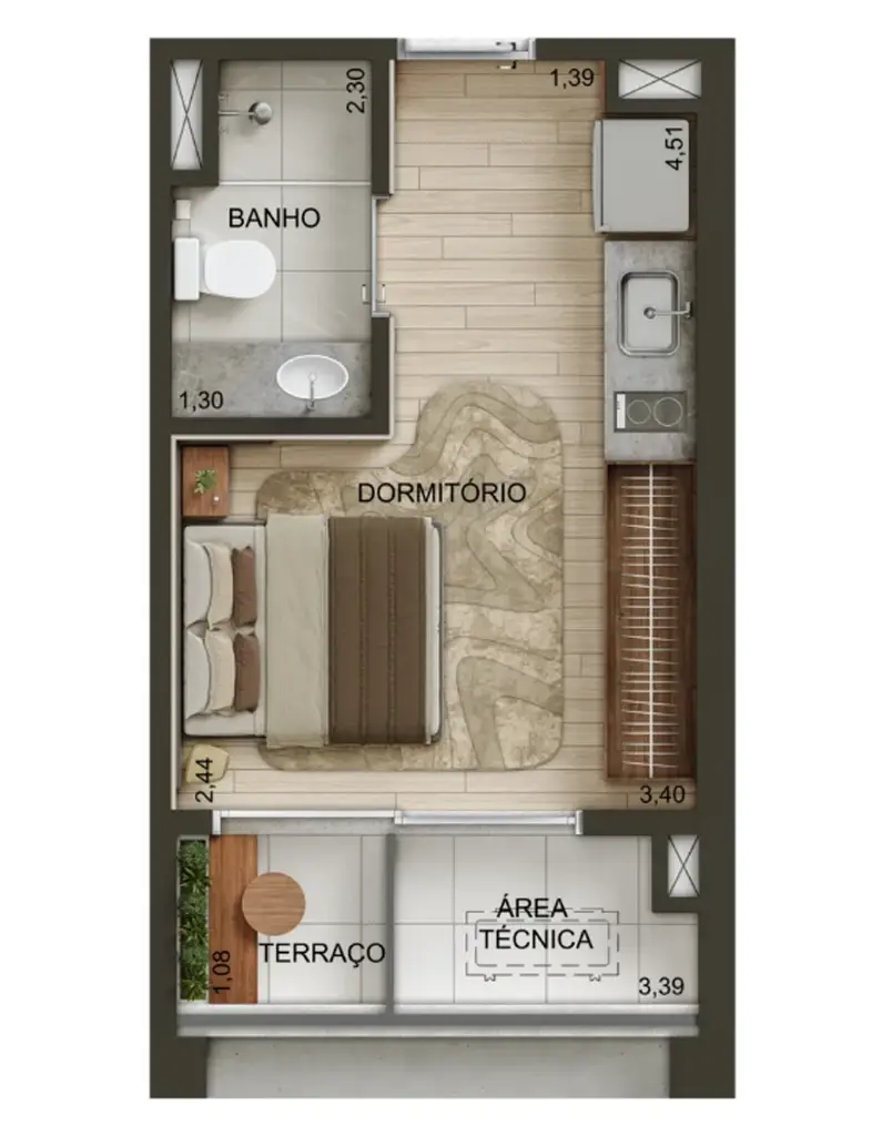 Planta Studio 22 m²