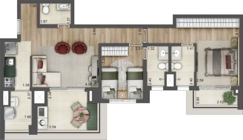 Planta 2 dormitórios – opção de planta 84 m²