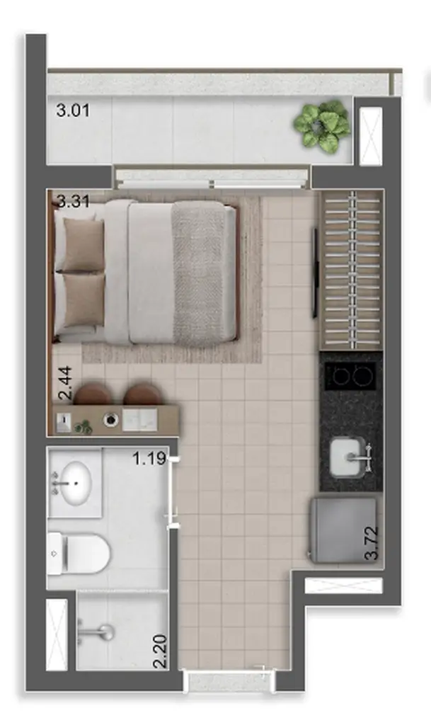 Planta Studio 21,35 m²
