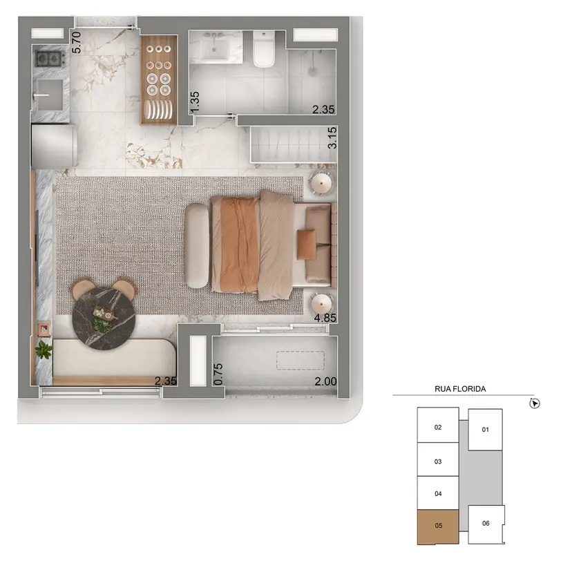Planta Studio 31 m²