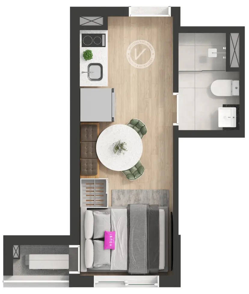 Planta Studio 17,31 m²
