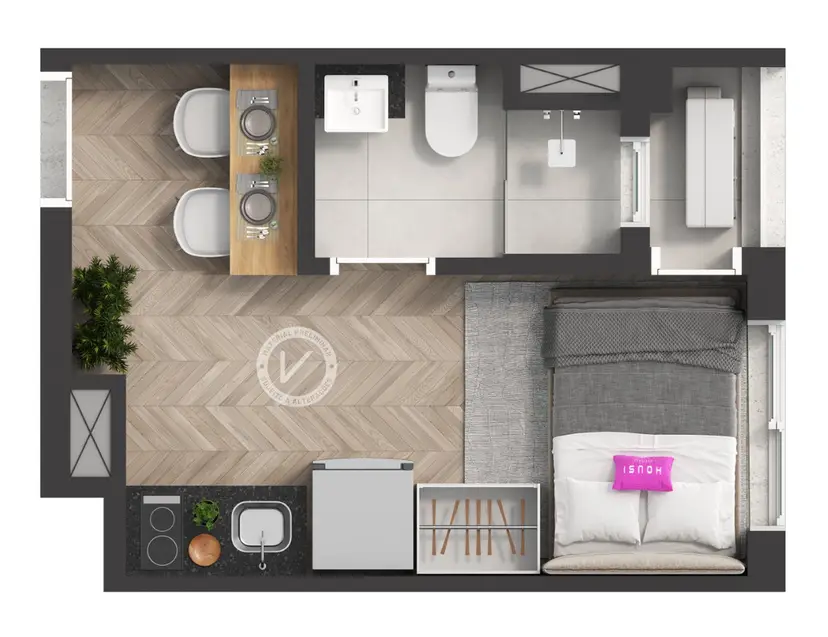 Planta Studio 17,31 m²
