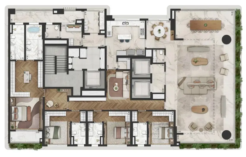 Planta 4 dormitórios 416 m²