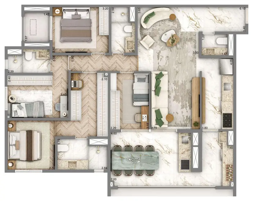Planta 4 dormitórios – opção de planta 128 m²