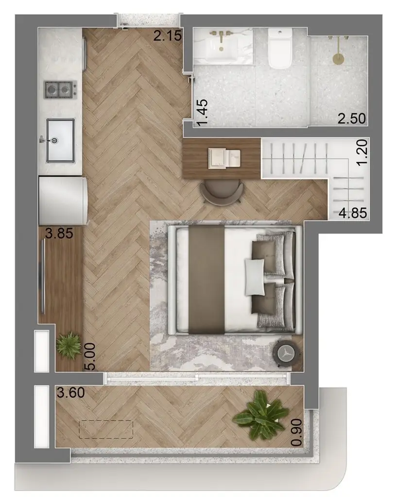 Planta Studio 31 m²