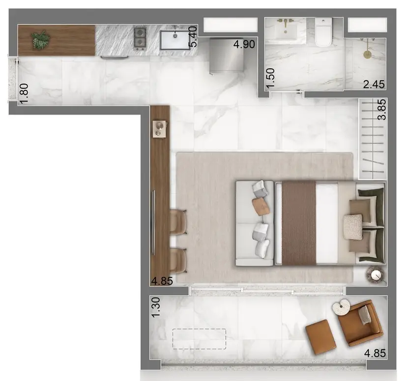 Planta Studio 43 m²
