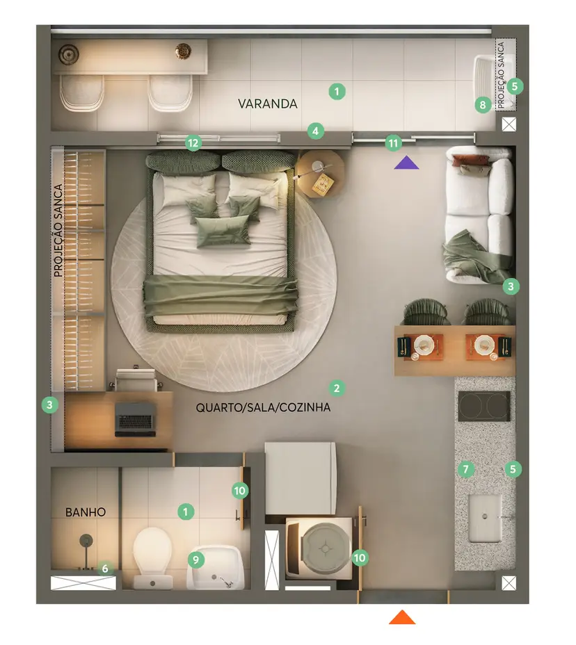 Planta Studio 21,62 m²