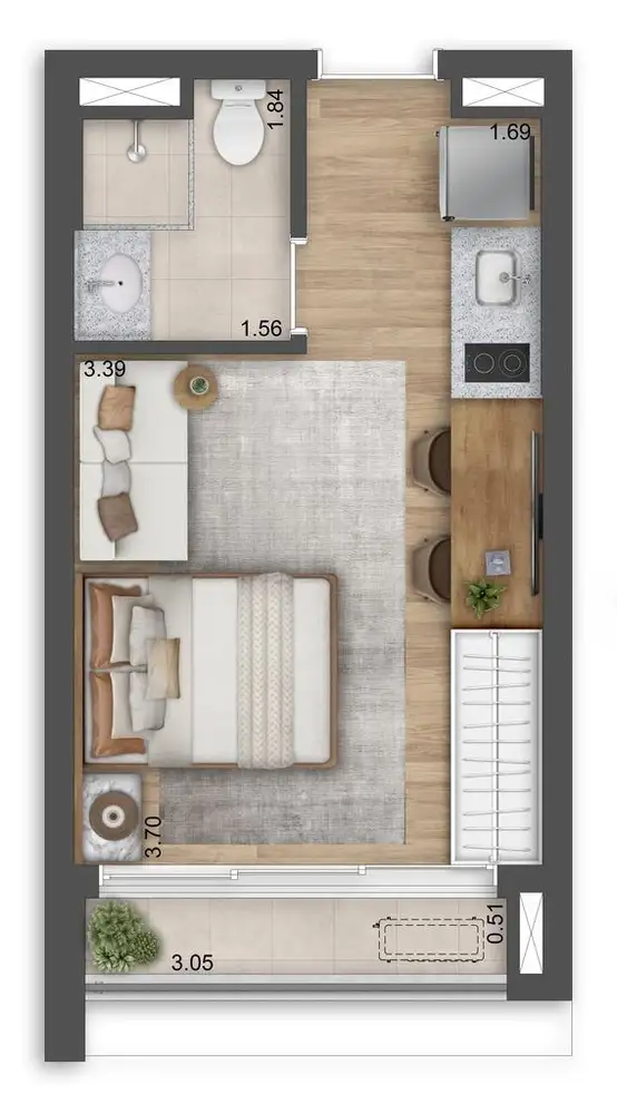 Planta Studio 25 m²