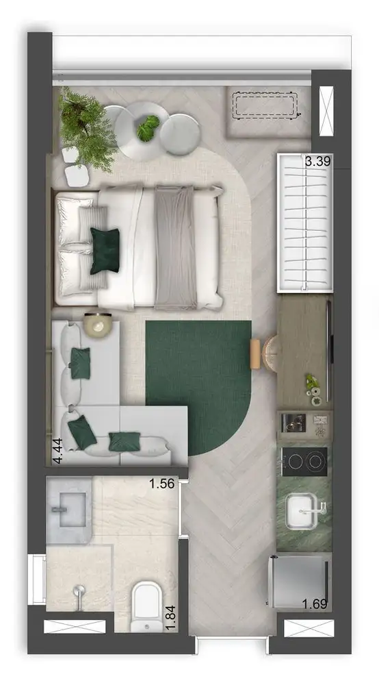 Planta Studio – opção de planta 25 m²