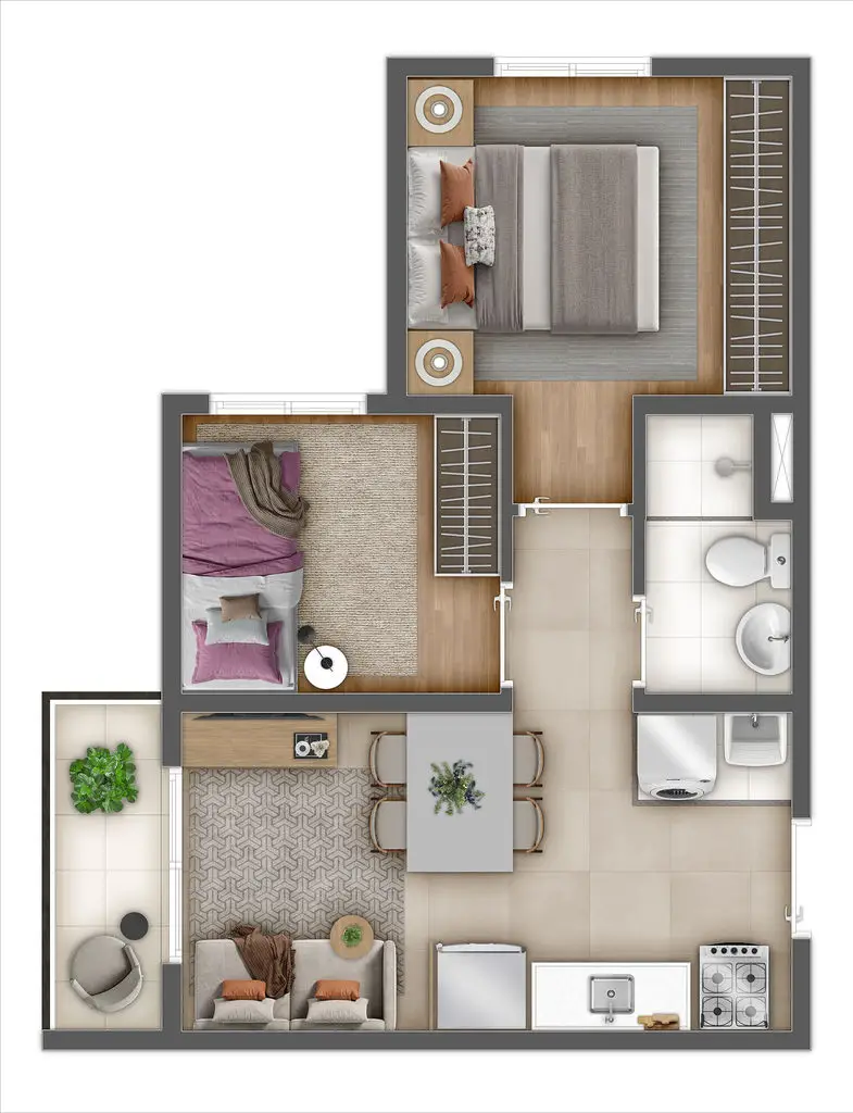 Planta 2 dormitórios 35,31 m²